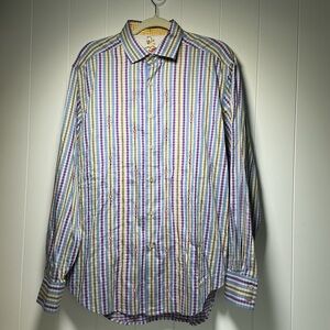 Robert Graham Men's Long Sleeve Button Up Shirt Size Large Contrasting Cuffs